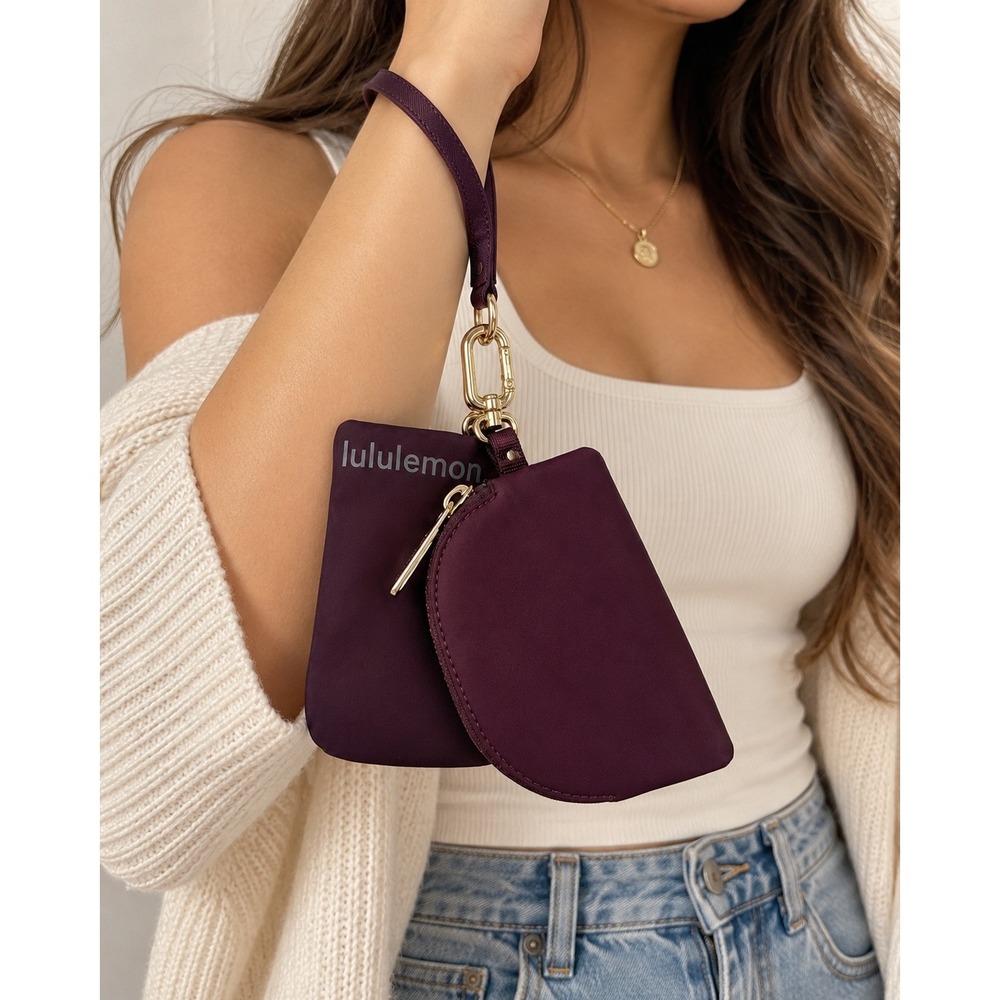Lululemon Dual Pouch Wristlet Plum with Gold-Tone Accents